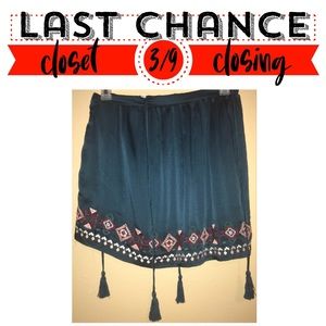 Teal Embroidered Tassel Tie Skirt